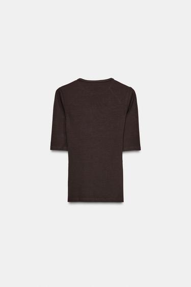 T-SHIRT CÔTELÉ - Marron de Zara - Image 3
