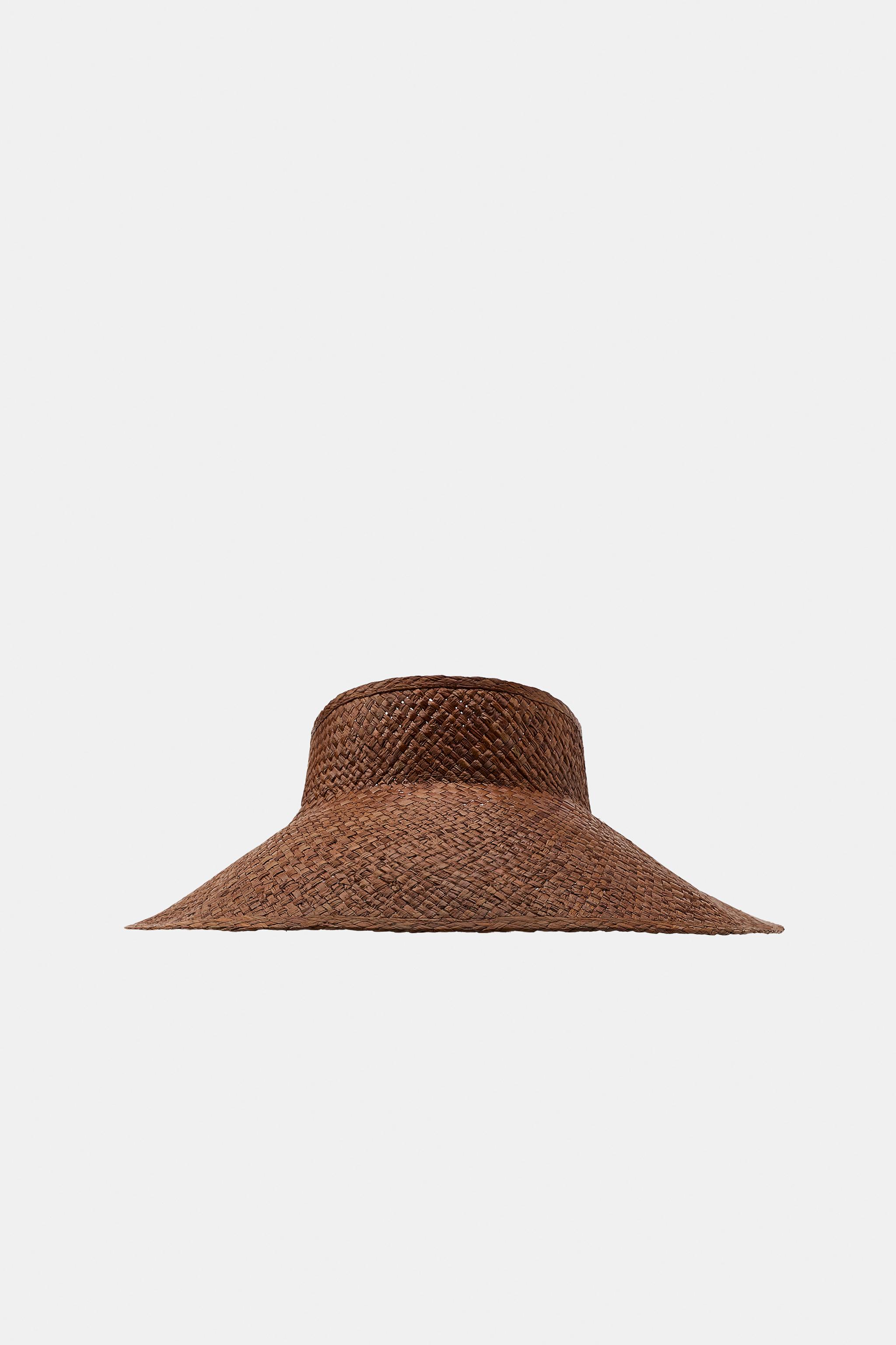 100% RAFFIA BRAIDED VISOR — Brown