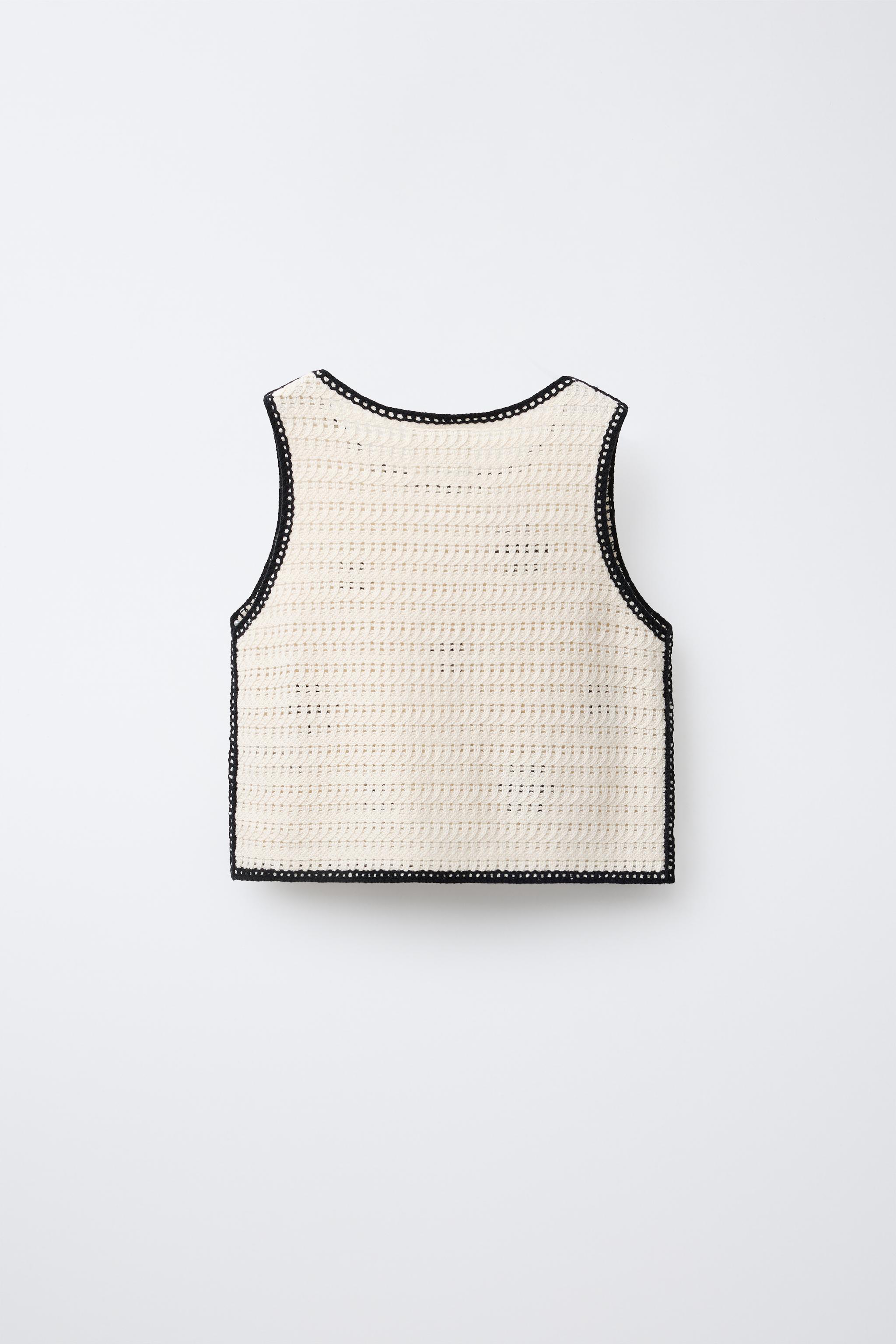 フラワー柄クロシェ編みニットトップ - エクリュ | ZARA Japan