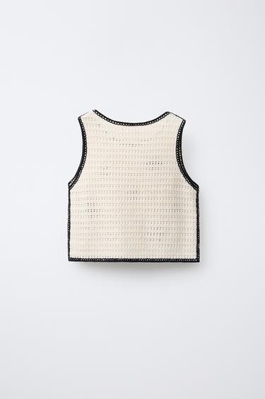 FLORAL CROCHET KNIT TOP - Ecru by Zara - Image 1