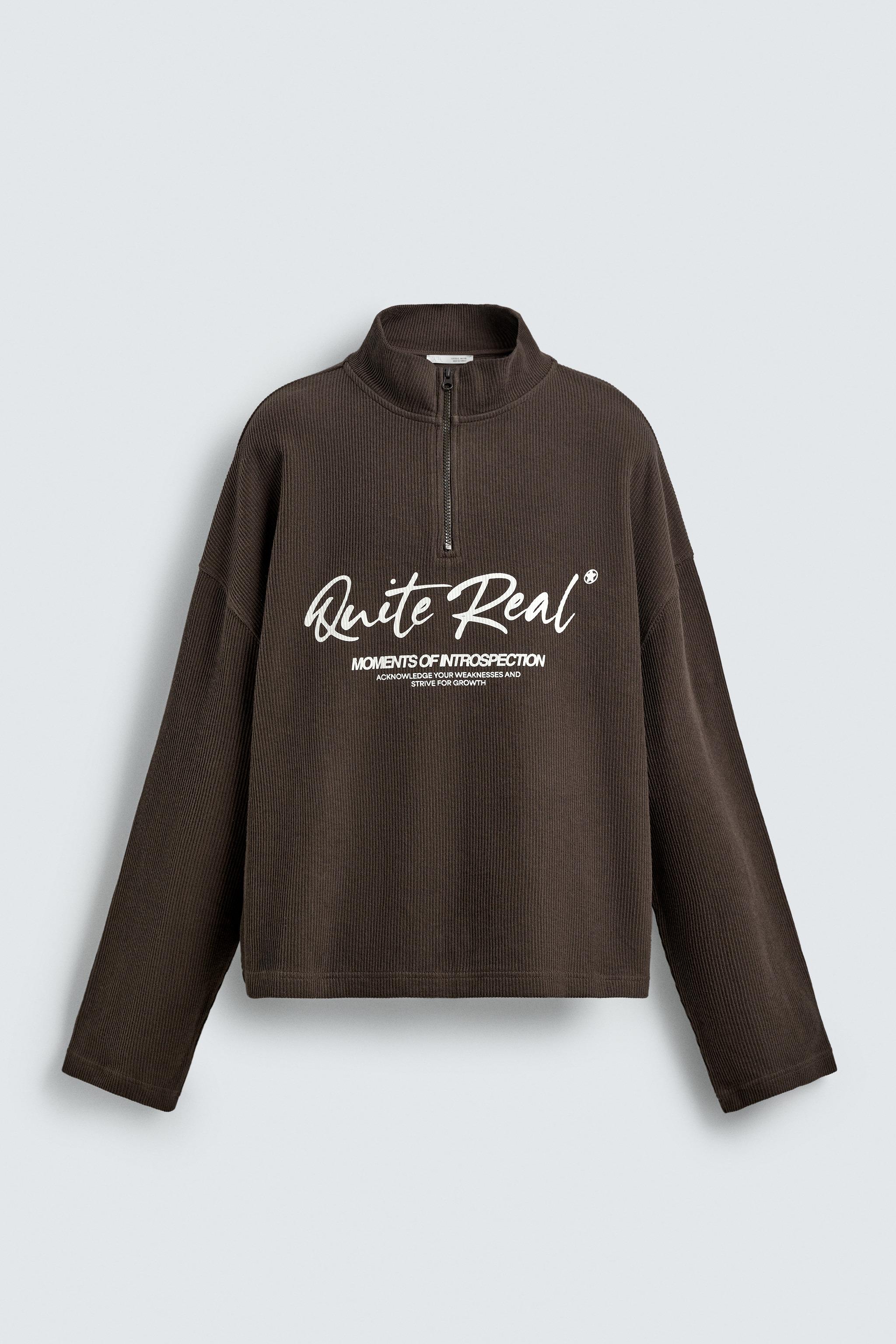 PRINTED QUARTER-ZIP SWEATSHIRT - Chocolate brown | ZARA United States