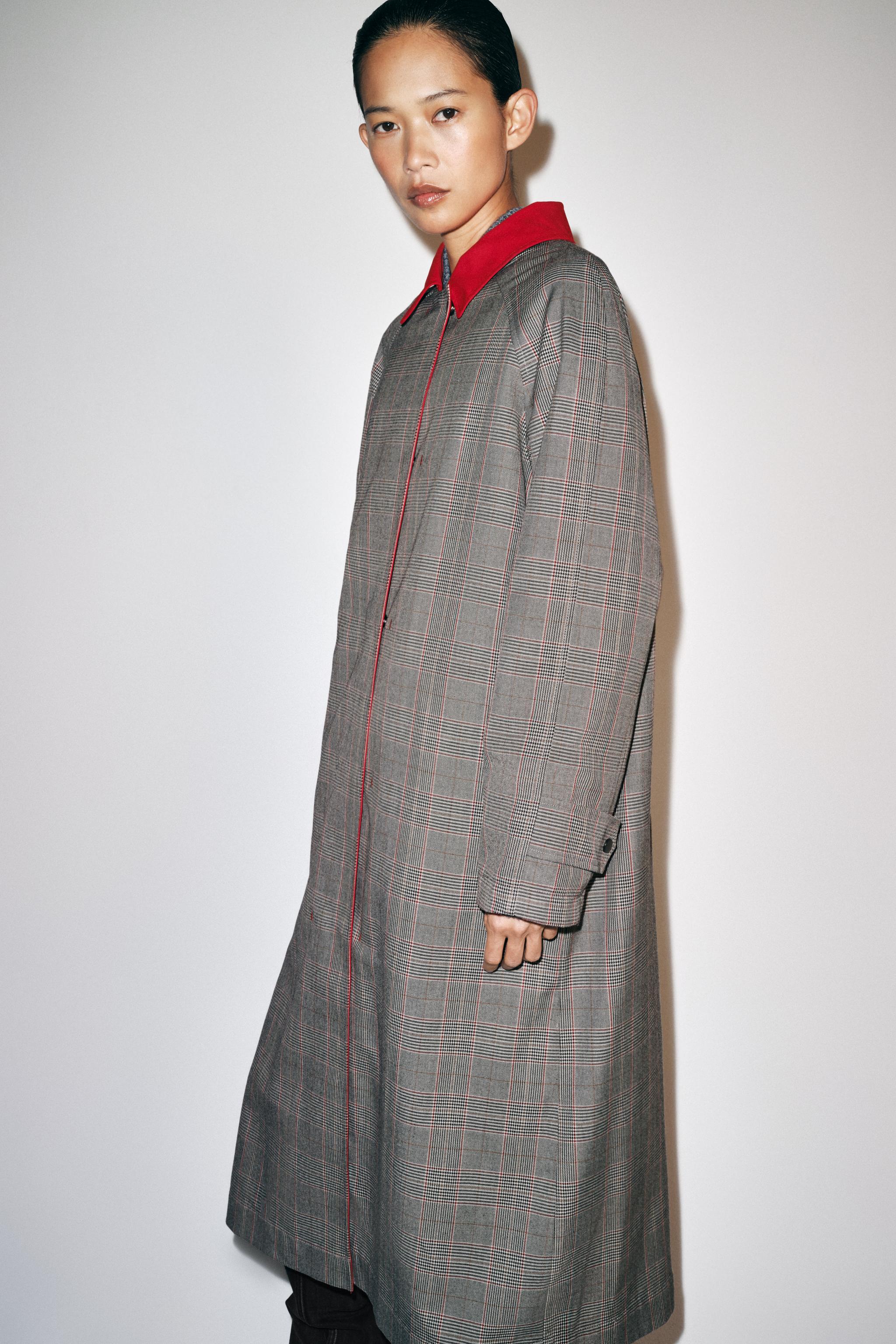 Zw Collection Reversible Long Plaid Trench Coat by Zara