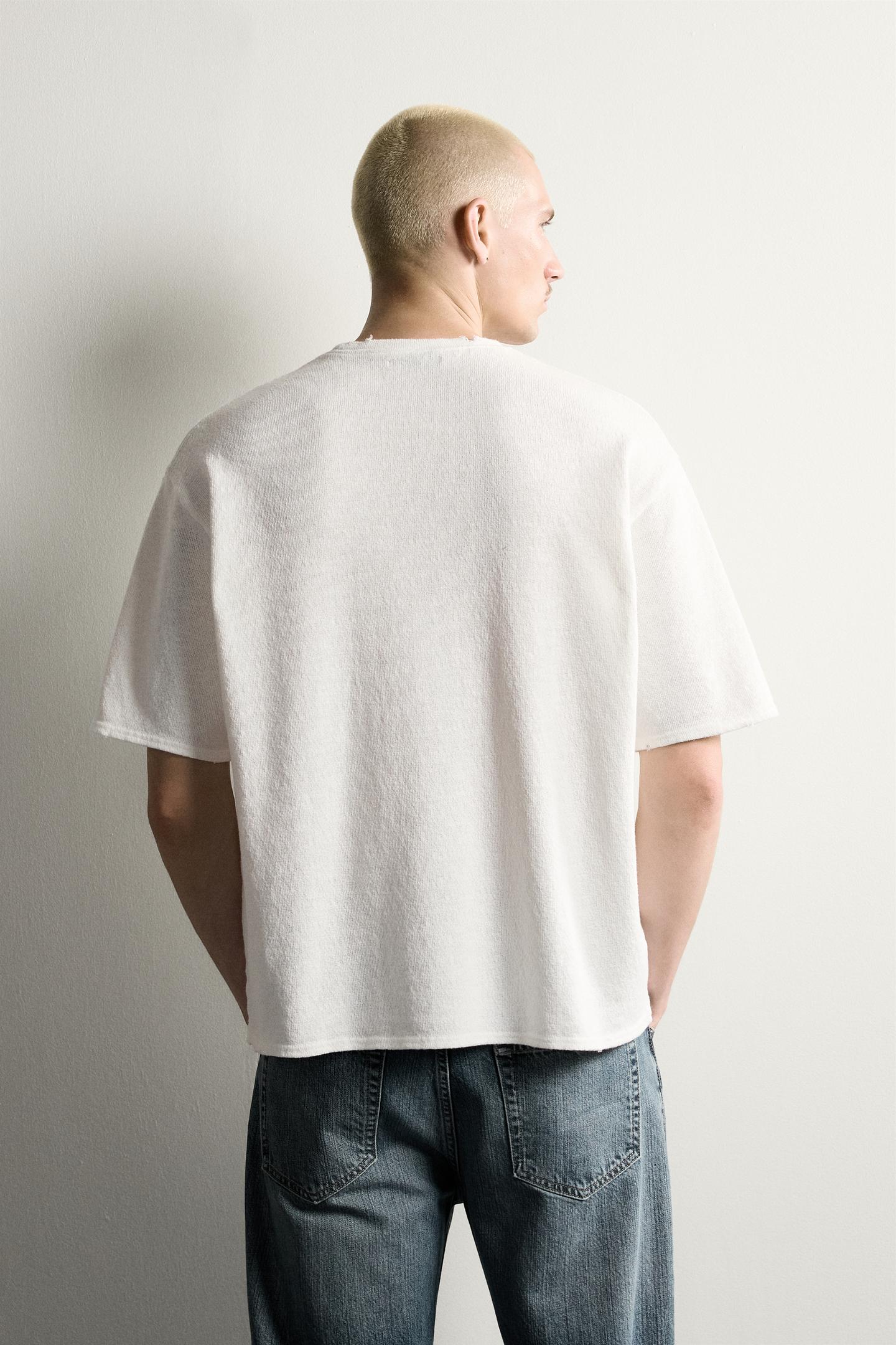 Мужская футболка Zara Washed Printed Knit, цвет: Белый — фото 3