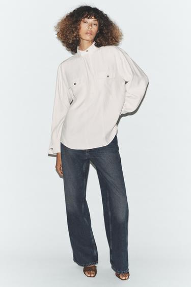 Zara 高領飄逸襯衫 - 沙色