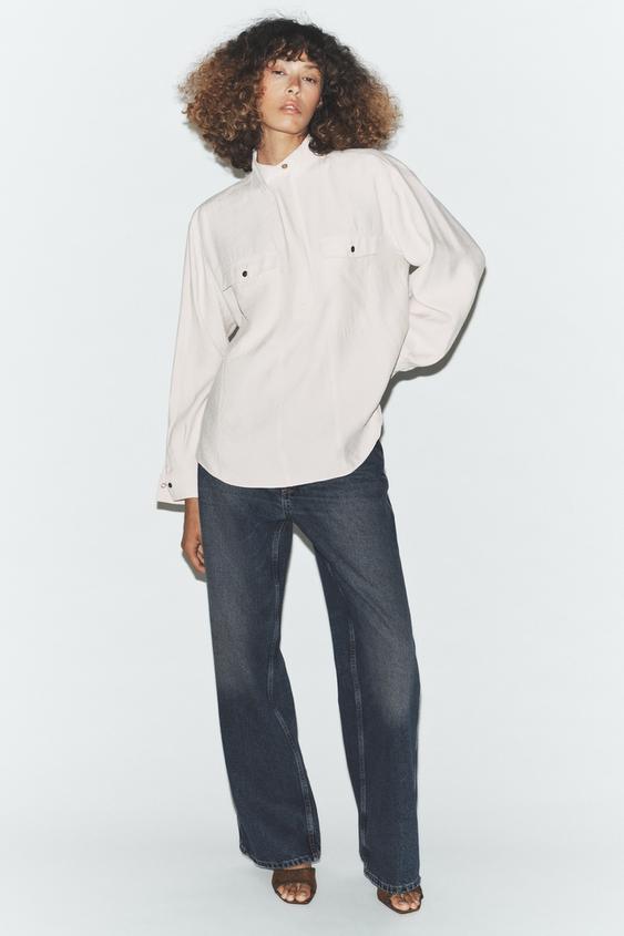 FLOWY HIGH COLLAR SHIRT