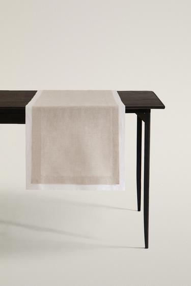 Zara DOUBLE-LAYER LINEN TABLE RUNNER - Ecru