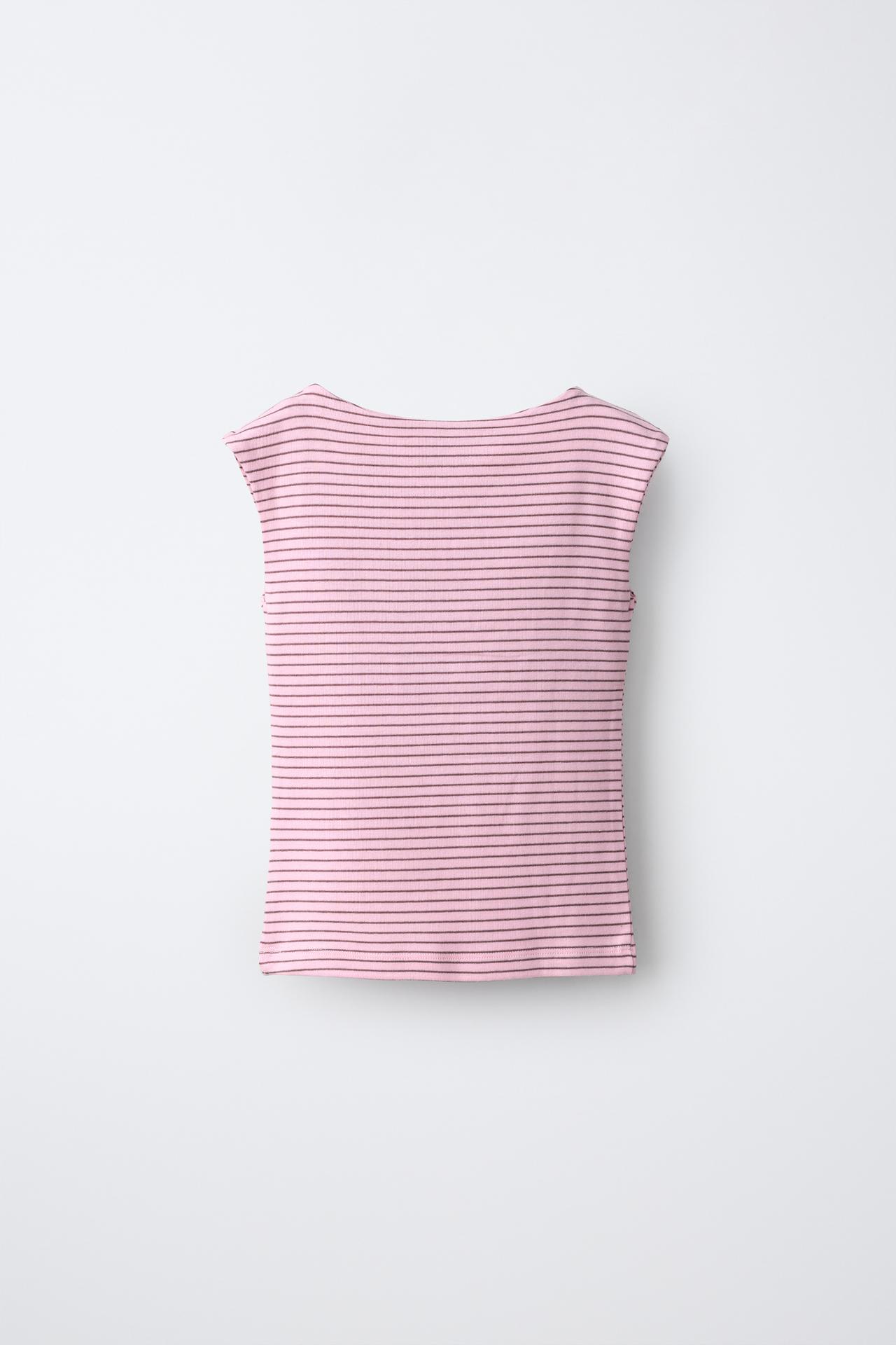 COTTON-MODAL STRIPED T-SHIRT — Pink