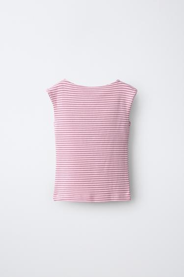 COTTON-MODAL STRIPED T-SHIRT — Pink 2