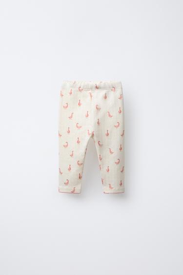 GOOSE PRINT RIBBED LEGGINGS - Light ecru by Zara