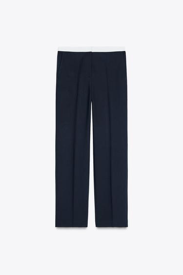 PANTALON DROIT TAILLE CONTRASTÉE - Bleu marine de Zara - Image 5