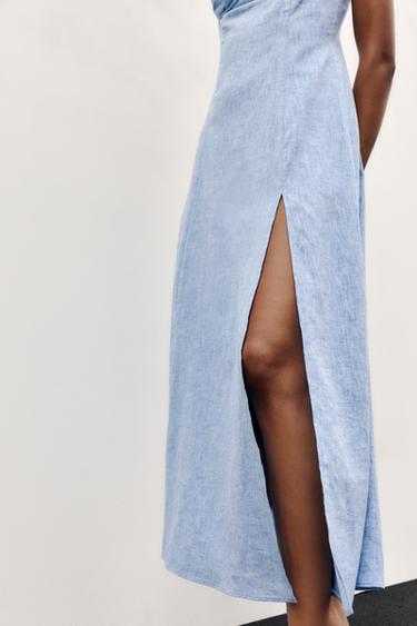 MIDI CORSETRY DRESS WITH LINEN BLEND - Blue by Zara - Image 3