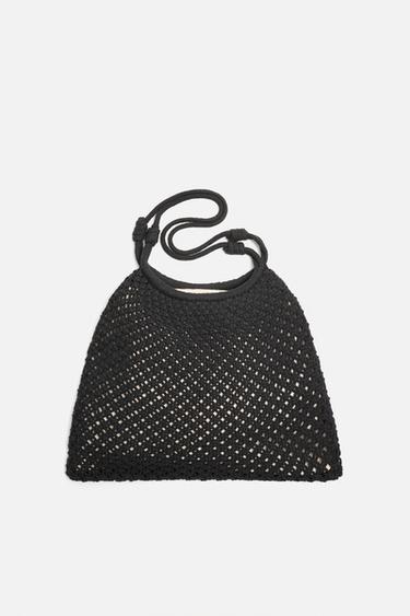 BOLSO SHOPPER MACRAMÉ - Negro de Zara