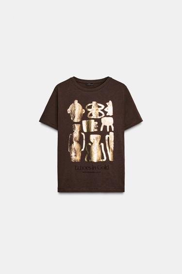 METALLIC SHORT SLEEVE T-SHIRT - Chocolate by Zara