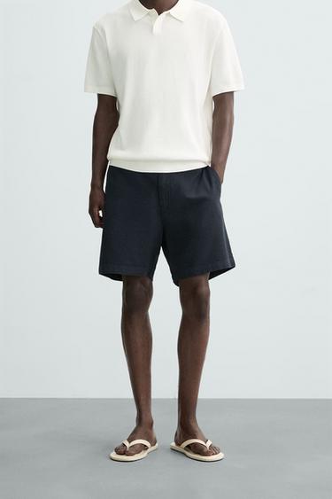 COTTON/LINEN BERMUDA SHORTS - Navy blue by Zara
