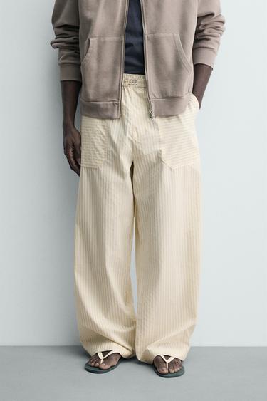 Zara RELAXED FIT CONTRAST STRIPE PANTS - Striped