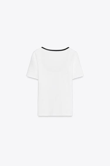 T-SHIRT FINITIONS EN CONTRASTE - Blanc de Zara - Image 4
