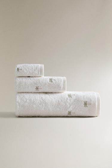 PALM TREE EMBROIDERY BATH TOWEL - Golden by Zara - Image 0