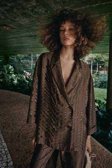 ПАЙЕТКАЛАРЫ БАР ҚОСӨҢІРЛІ БЛЕЙЗЕР - Қоңыр Zara компаниясынан