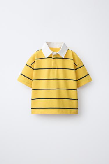 STRIPED CONTRAST COLLAR POLO SHIRT - Mid-yellow by Zara