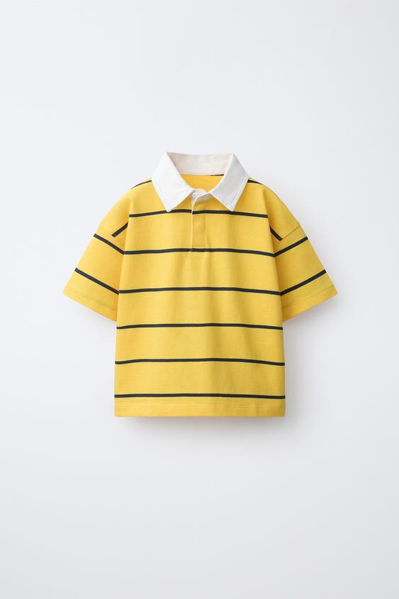 STRIPED CONTRAST COLLAR POLO SHIRT - Mid-yellow by Zara - Image 0
