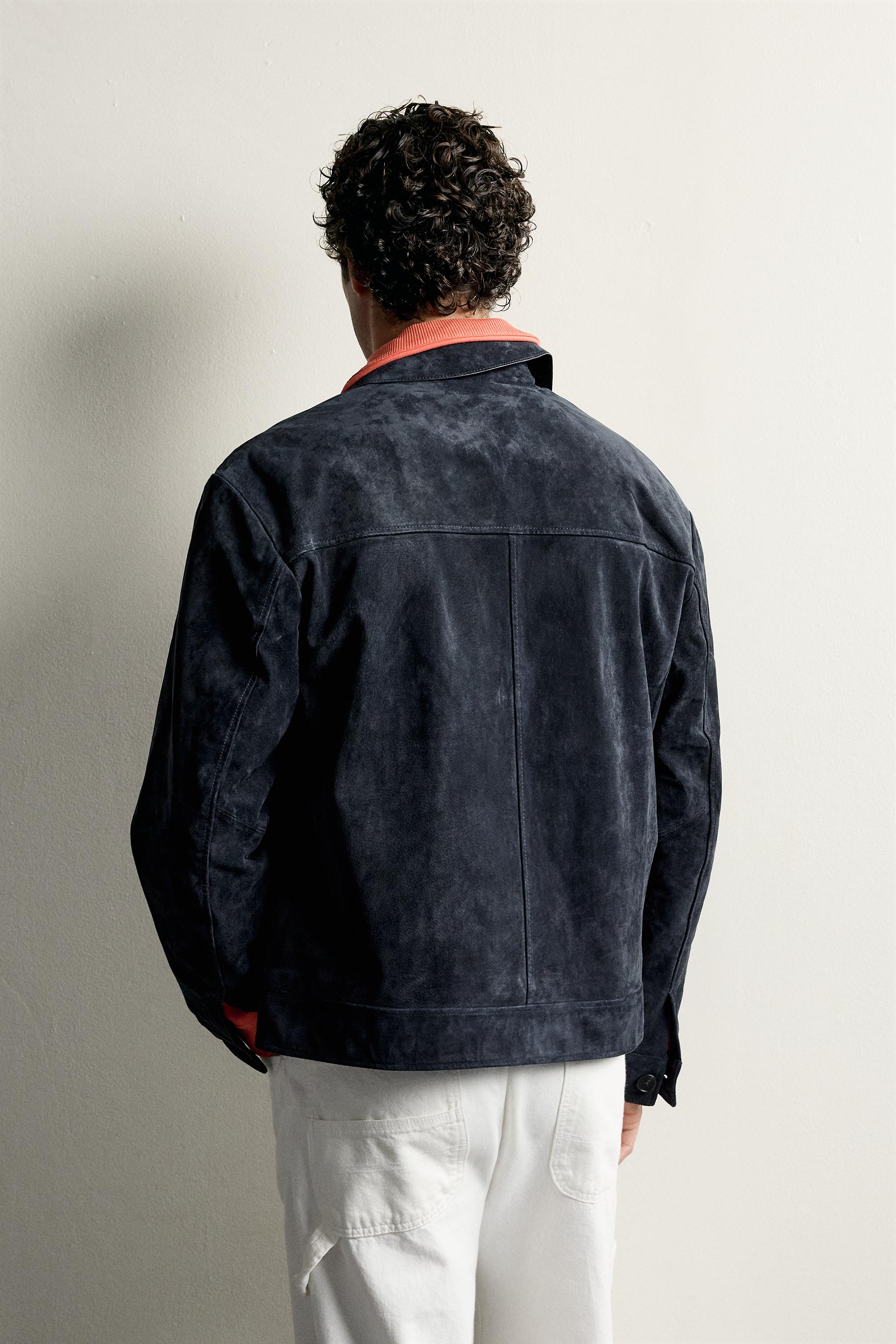 BLOUSON EN CUIR DAIM REGULAR FIT