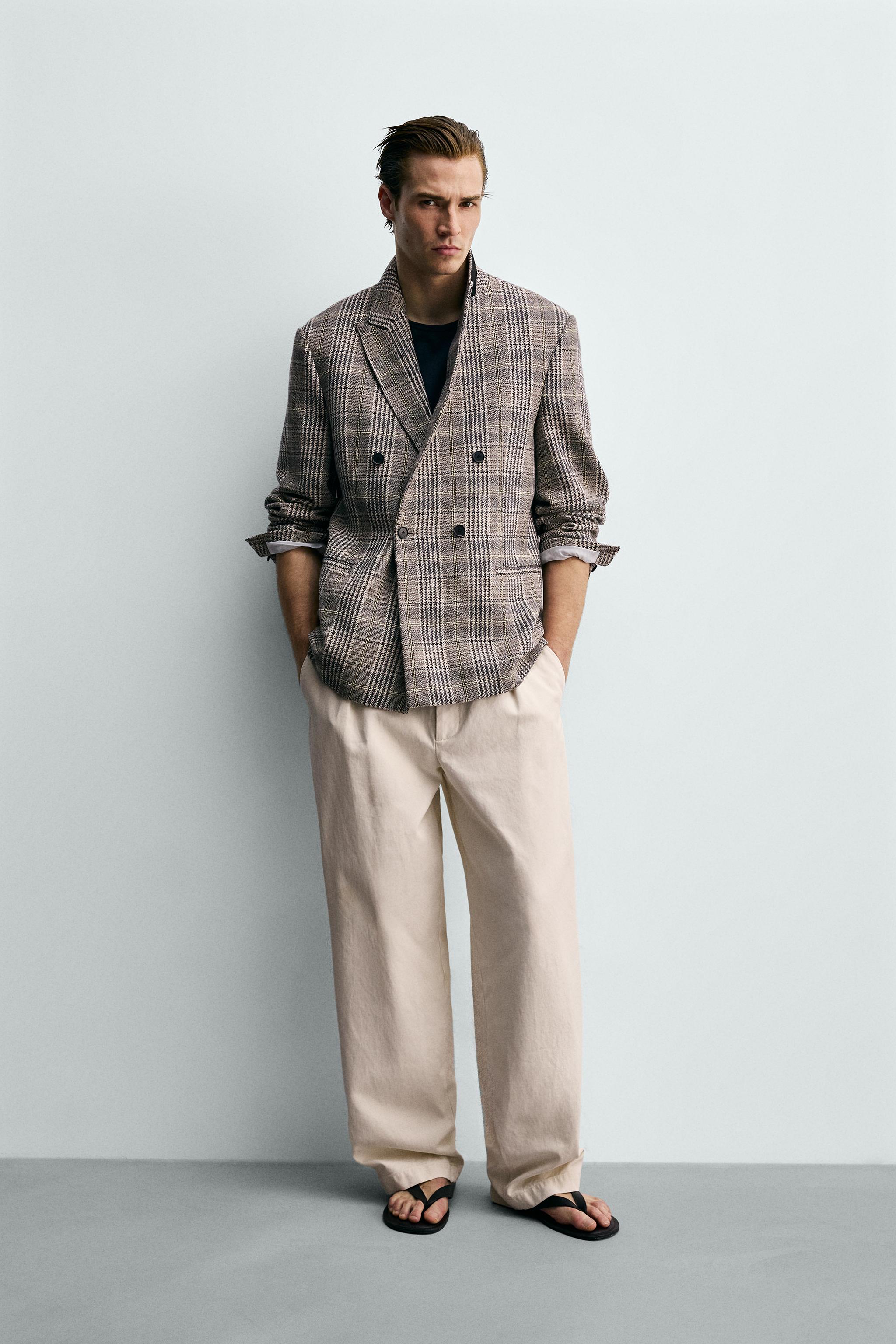チェック柄ダブルブレストブレザー - ゴールデンブラウン | ZARA Japan