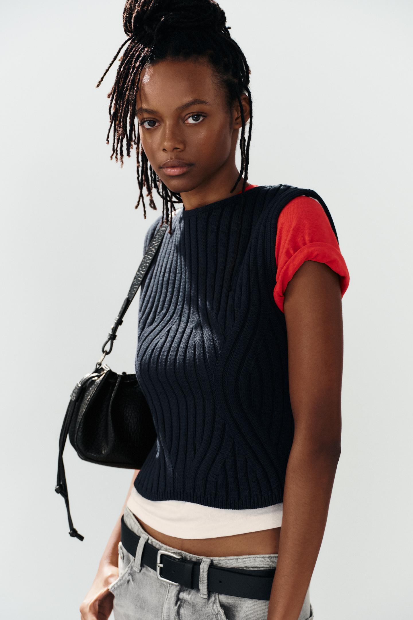 Женский топ Zara Ribbed Knit, цвет: Тёмно-синий — фото 2