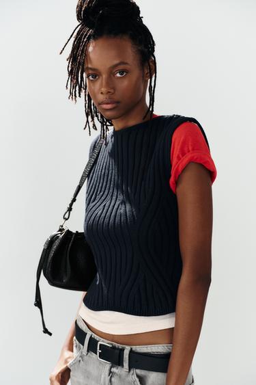 RIBBED KNIT TOP - Navy blue by Zara