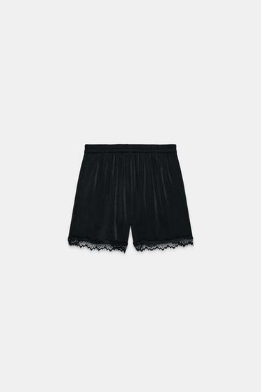 LACE TRIM SATIN SHORTS - Black by Zara - Image 7