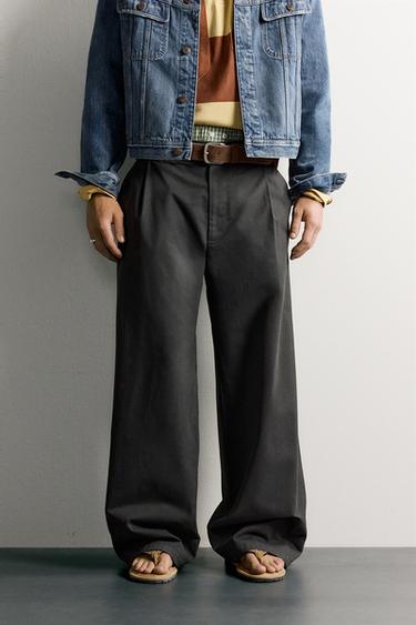 PLEATED WIDE-LEG TROUSERS - Grey by Zara