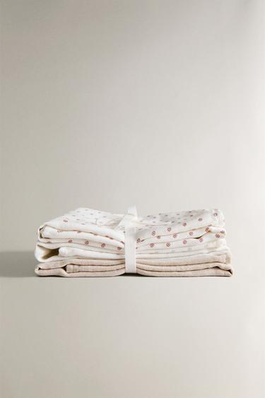 PACK OF CHILDREN'S MUSLIN CLOTHS WITH MINI FLORAL DESIGN (PACK OF 3) - Oyster-white by Zara - Image 1