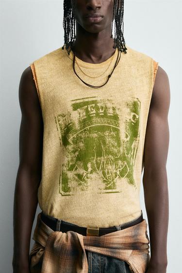 WASHED PRINTED KNIT TANK TOP - Yellow by Zara