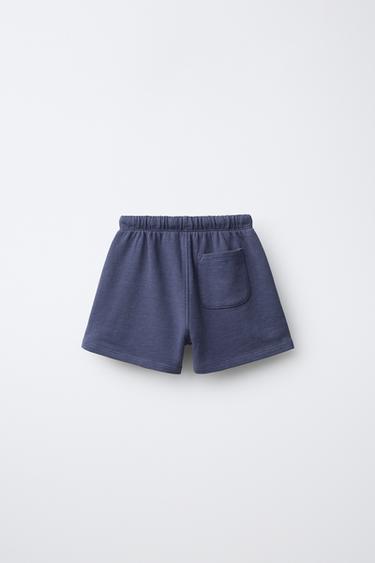 TEXT PRINT PLUSH BERMUDA SHORTS - Mid-blue by Zara
