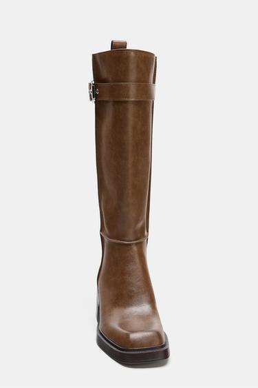 KNEE-HIGH BOOTS WITH TOPSTITCHING - Brown by Zara - Image 2