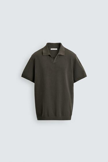 STRUCTURED KNIT POLO SHIRT - Grey green by Zara