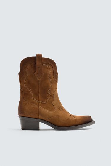 LEATHER COWBOY BOOTS - Brown by Zara