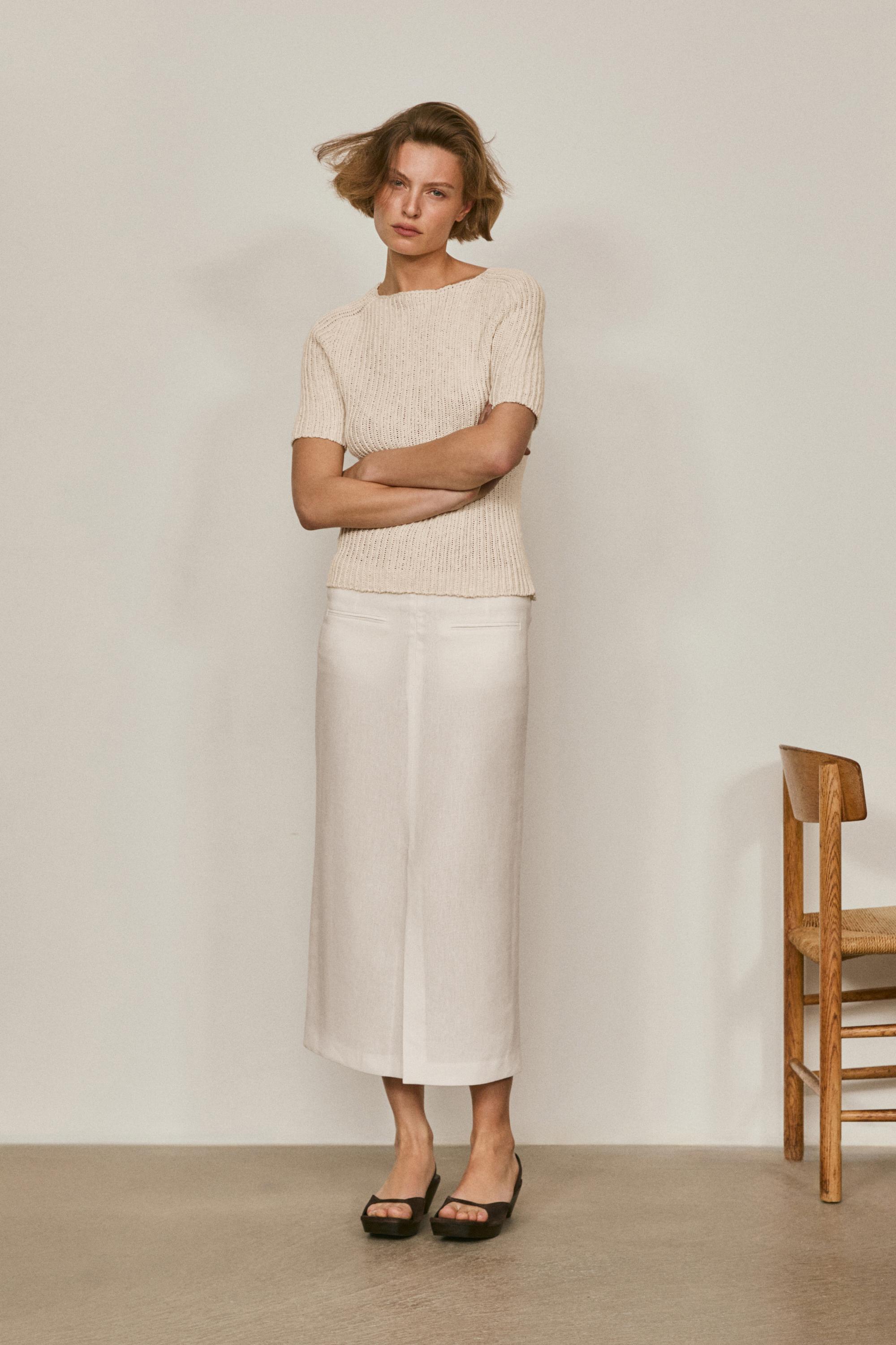 Straight linen blend midi skirt - LIMITED EDITION