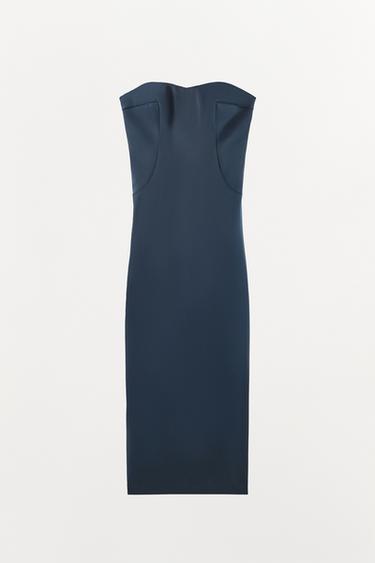SATIN BANDEAU DRESS - Blue by Zara