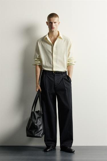 Zara COTTON-LINEN CHECK SHIRT - Yellow