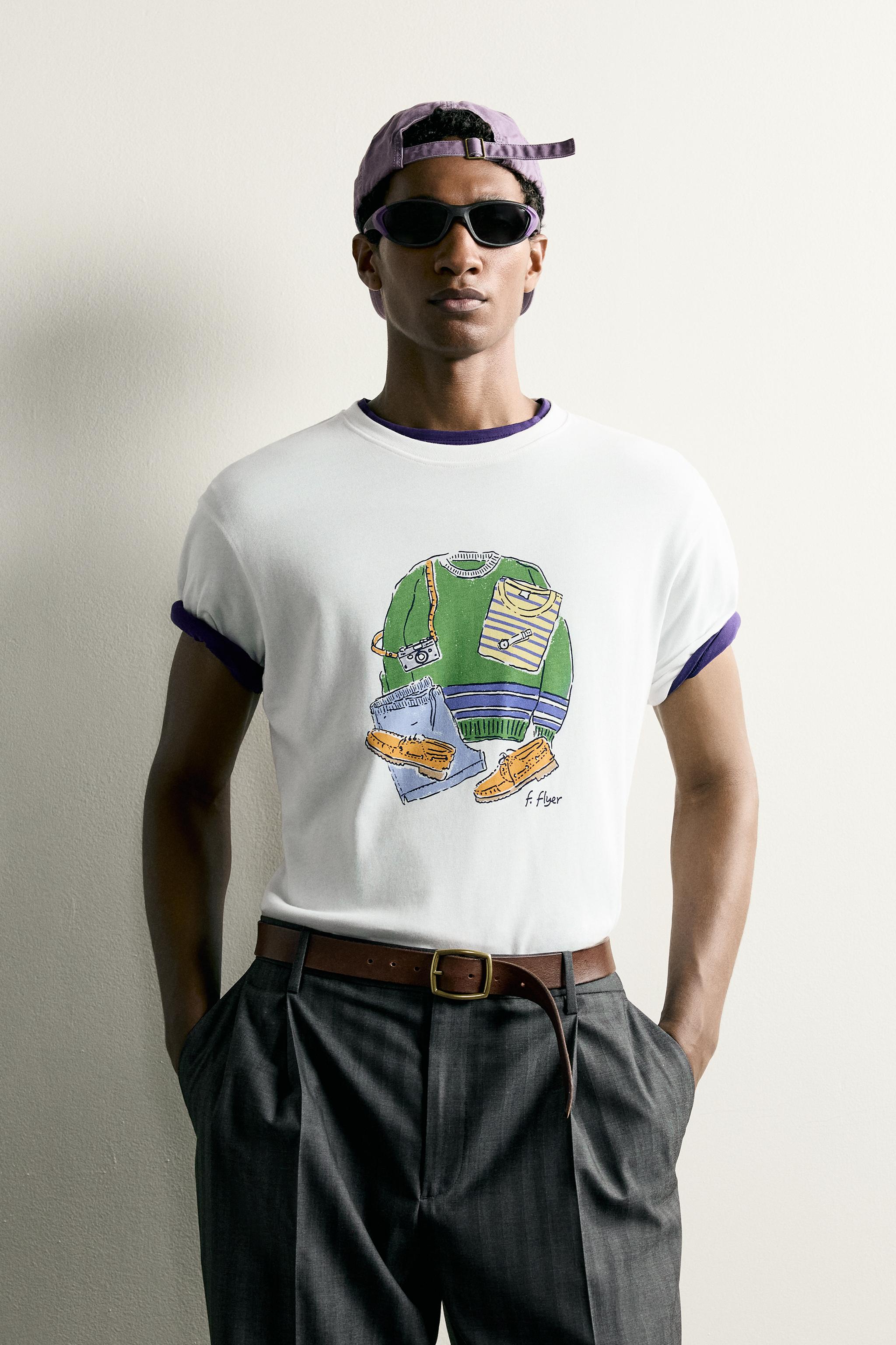 CONTRAST PRINT T-SHIRT — Oyster-white