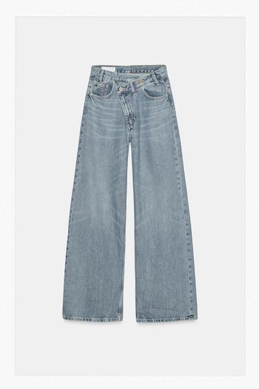 JEANS TRF WIDE LEG TAILLE CROISÉE TAILLE HAUTE - Bleu moyen de Zara