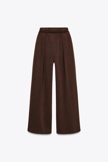 WASHED-EFFECT INTERLOCK TROUSERS - Dark brown by Zara