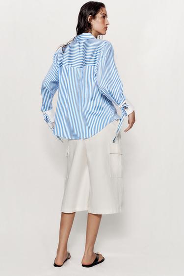 CHEMISE À RAYURES ET LACETS - Bleu / Blanc de Zara - Image 4