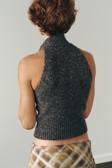 TOP À ENCOLURE AMÉRICAINE AVEC LAINE - Gris anthracite de Zara - Image 3