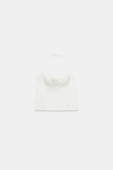 TOP HALTER ACETINADO - Branco da Zara