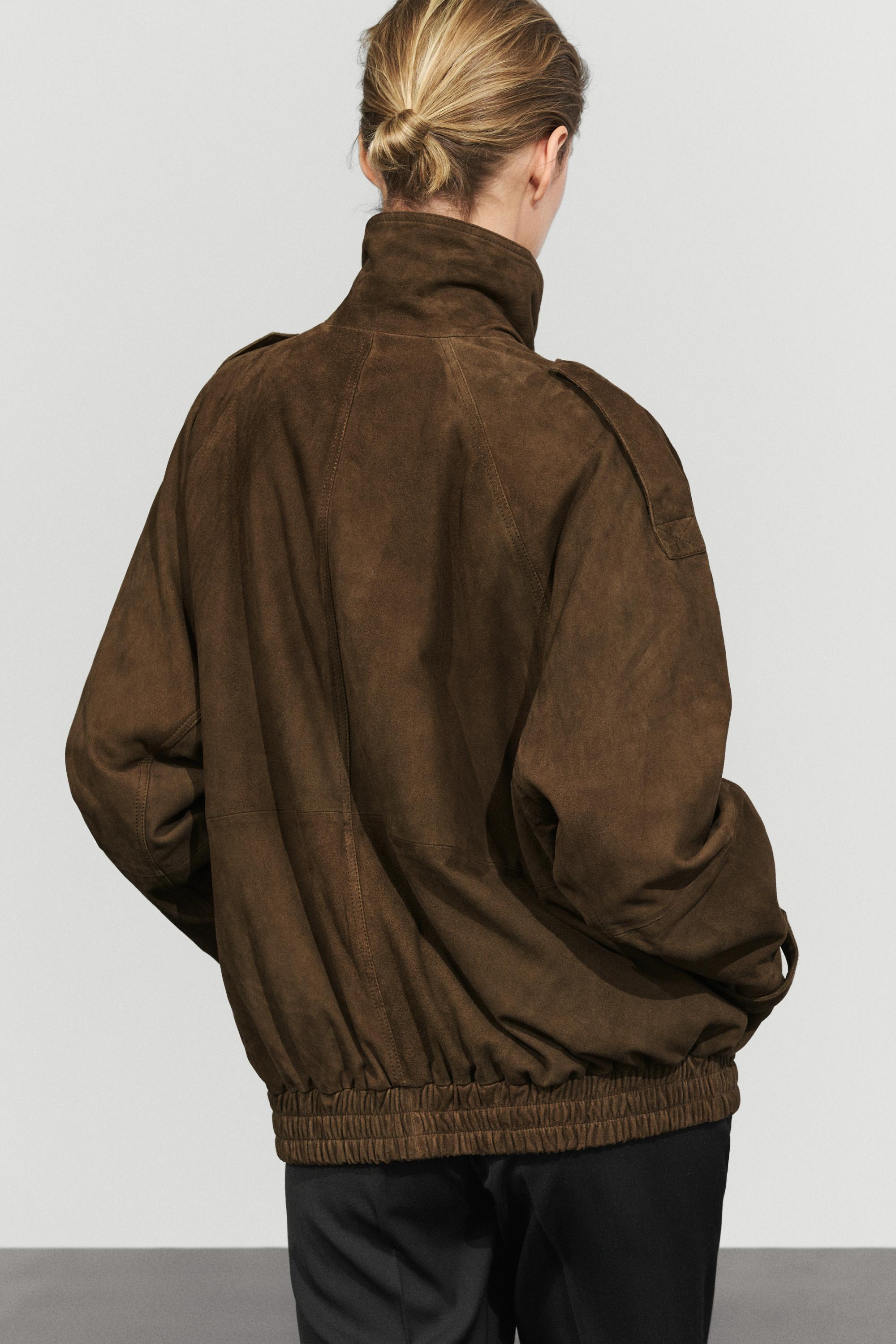 High collar suede bomber jacket