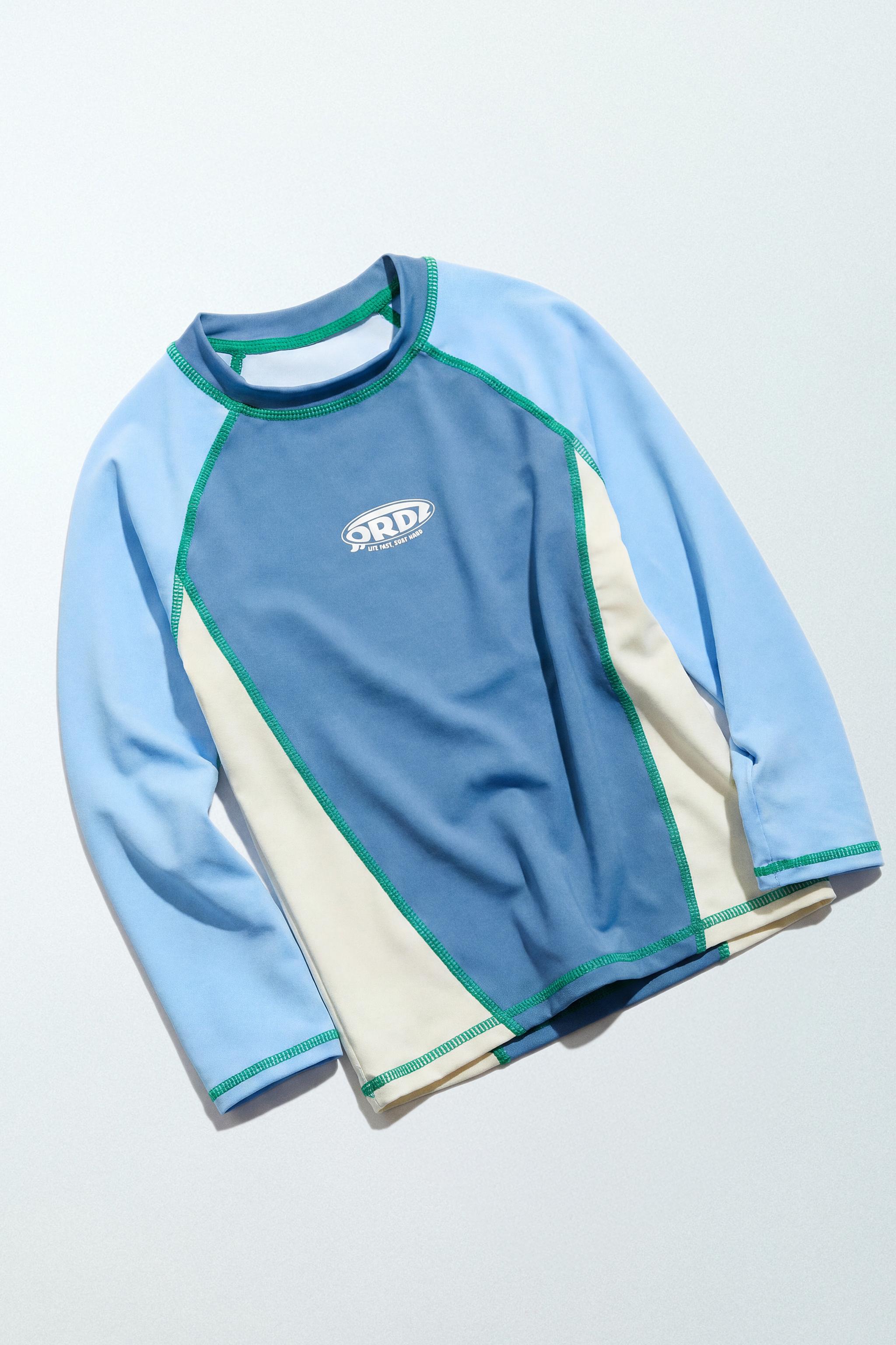 6-14 YEARS/ CONTRAST LOGO RASH GUARD — Blue