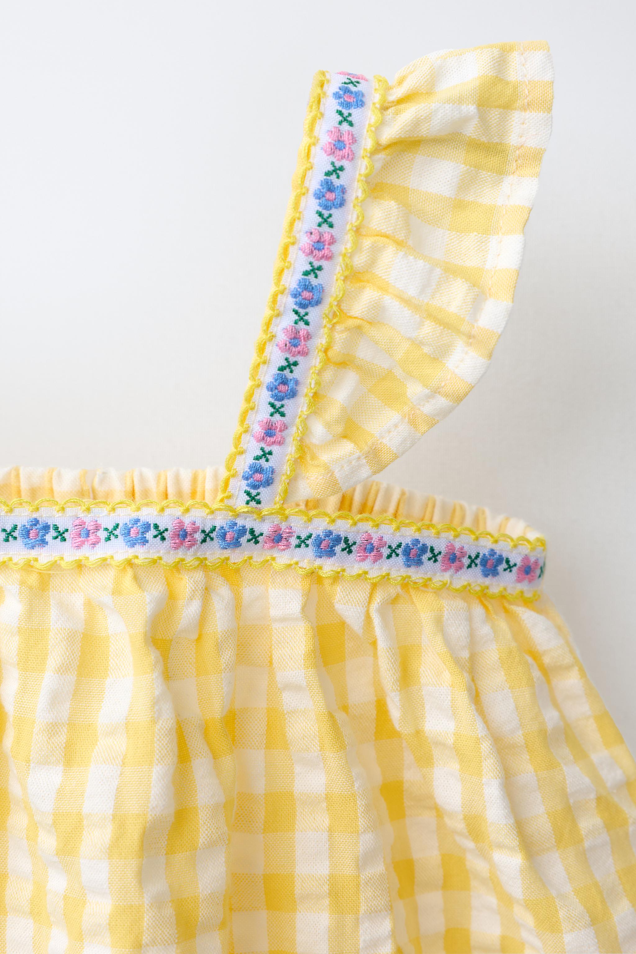 GINGHAM FLORAL DRESS AND PANTIES