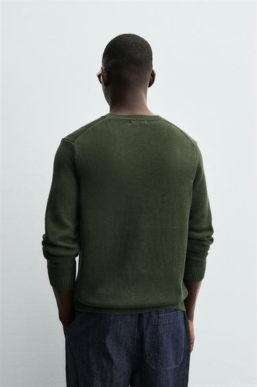 PULL COL EN V EN COTON - Vert de Zara - Image 2