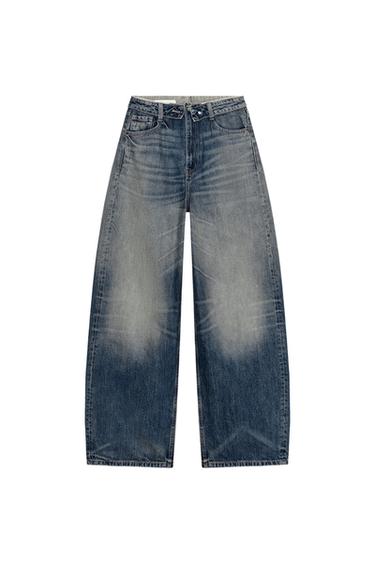 TRF FOLDED WAIST MID-WAIST JEANS - Blue by Zara